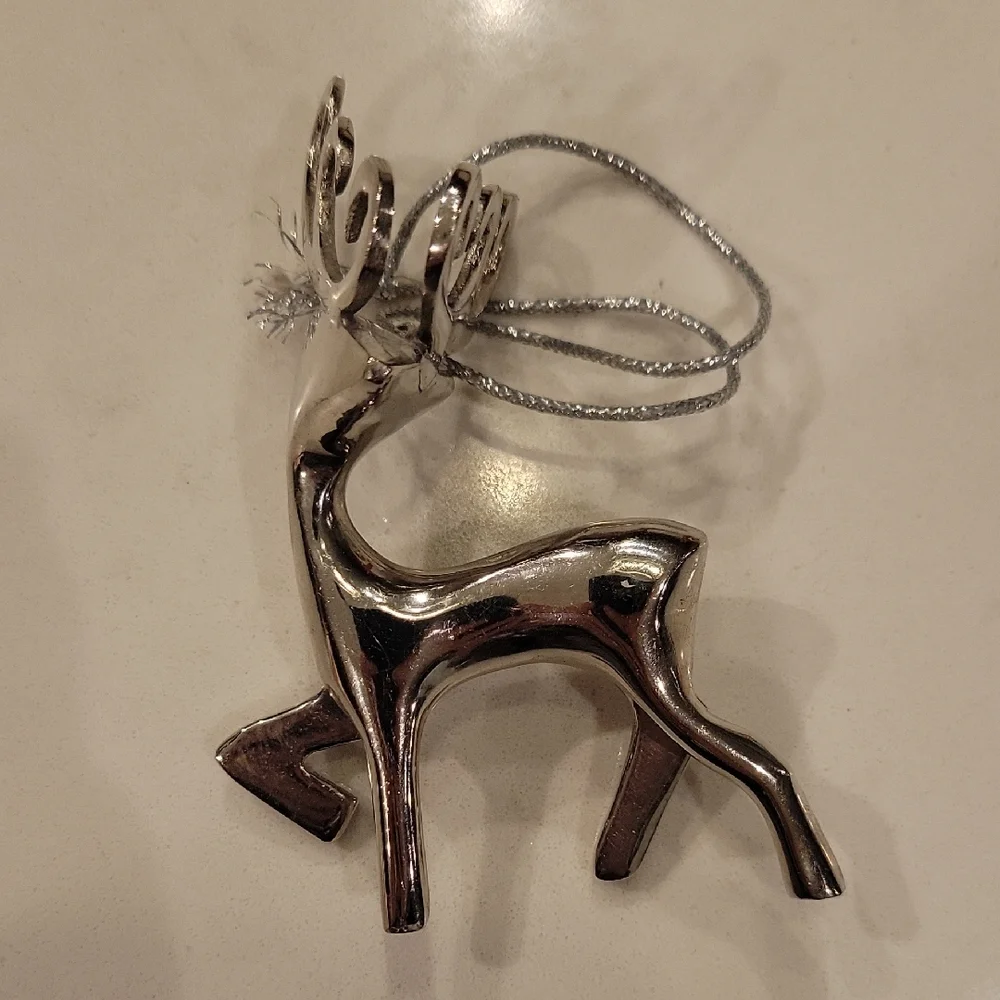 Pottery Barn Silver Heavy Reindeer Ornament